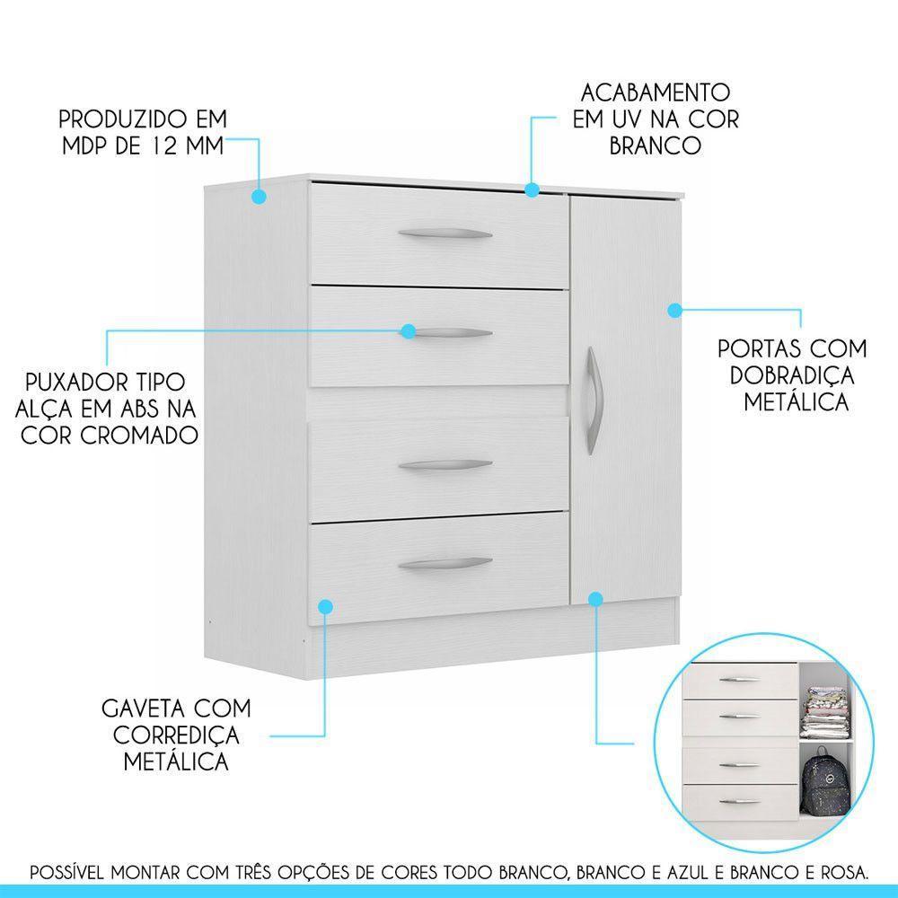 Cômoda Com 4 Gavetas 90x93cm Mdp Menu Móveis Branco - 2