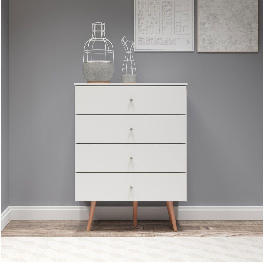 Cômoda Retrô Para Quarto 90cm 4 Gvts Mdp Branco Menu Móveis Branco - 1
