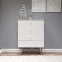 Cômoda Retrô Para Quarto 90cm 4 Gvts Mdp Branco Menu Móveis Branco - 1