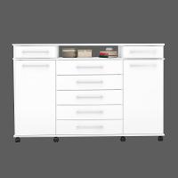 Cômoda 7 Gavetas 2 Portas 1 Cabideiro 1 Nicho Com Rodizios Mônaco Branco - 2