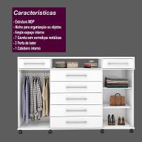 Cômoda 7 Gavetas 2 Portas 1 Cabideiro 1 Nicho Com Rodizios Mônaco Branco - 7