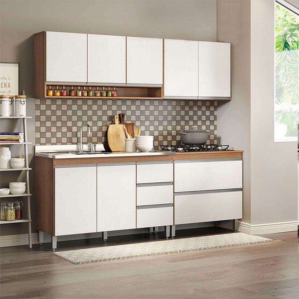 Cozinha Compacta Balcão Pia Cooktop Sabrina 4pçs Menu Móveis Branco Avelã - 1