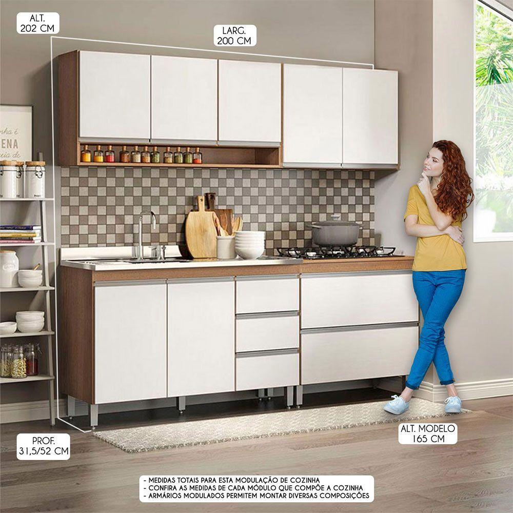 Cozinha Compacta Balcão Pia Cooktop Sabrina 4pçs Menu Móveis Branco Avelã - 2