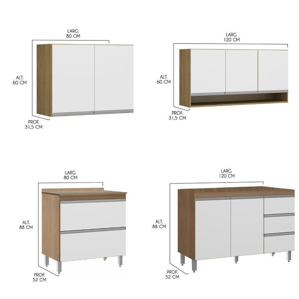 Cozinha Compacta Balcão Pia Cooktop Sabrina 4pçs Menu Móveis Branco Avelã - 4