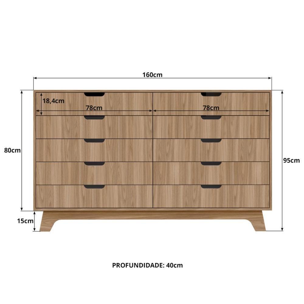 Cômoda 10 Gavetas 160cm Alice - Natural - 3