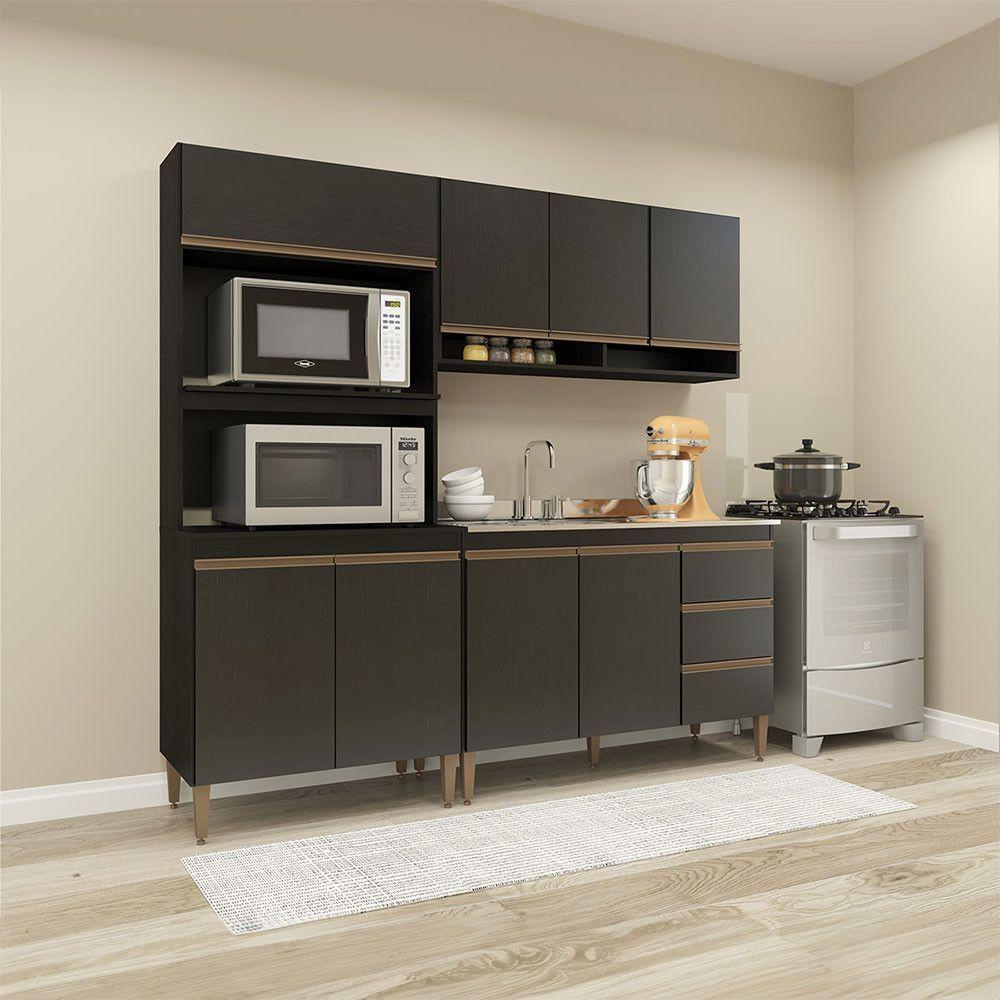 Cozinha Modulada Com Torre Quente Sabrina 3pçs Menu Móveis Preto - 1