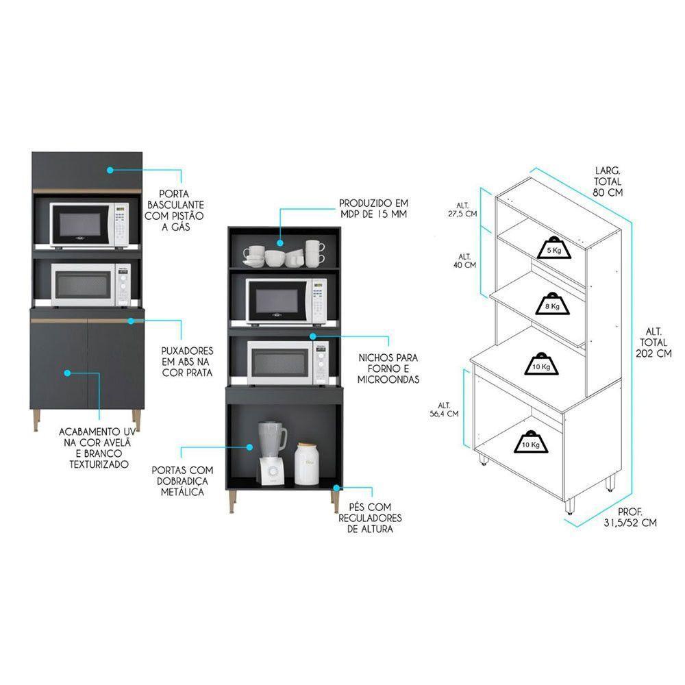Cozinha Modulada Com Torre Quente Sabrina 3pçs Menu Móveis Preto - 4