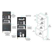 Cozinha Modulada Com Torre Quente Sabrina 3pçs Menu Móveis Preto