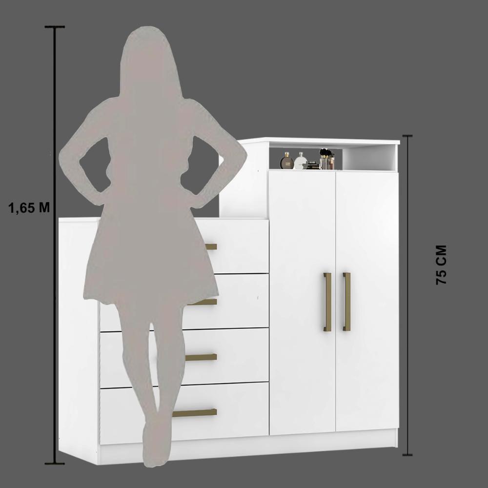 Cômoda 4 Gavetas 2 Portas 1 Nicho Latida Branco - 3