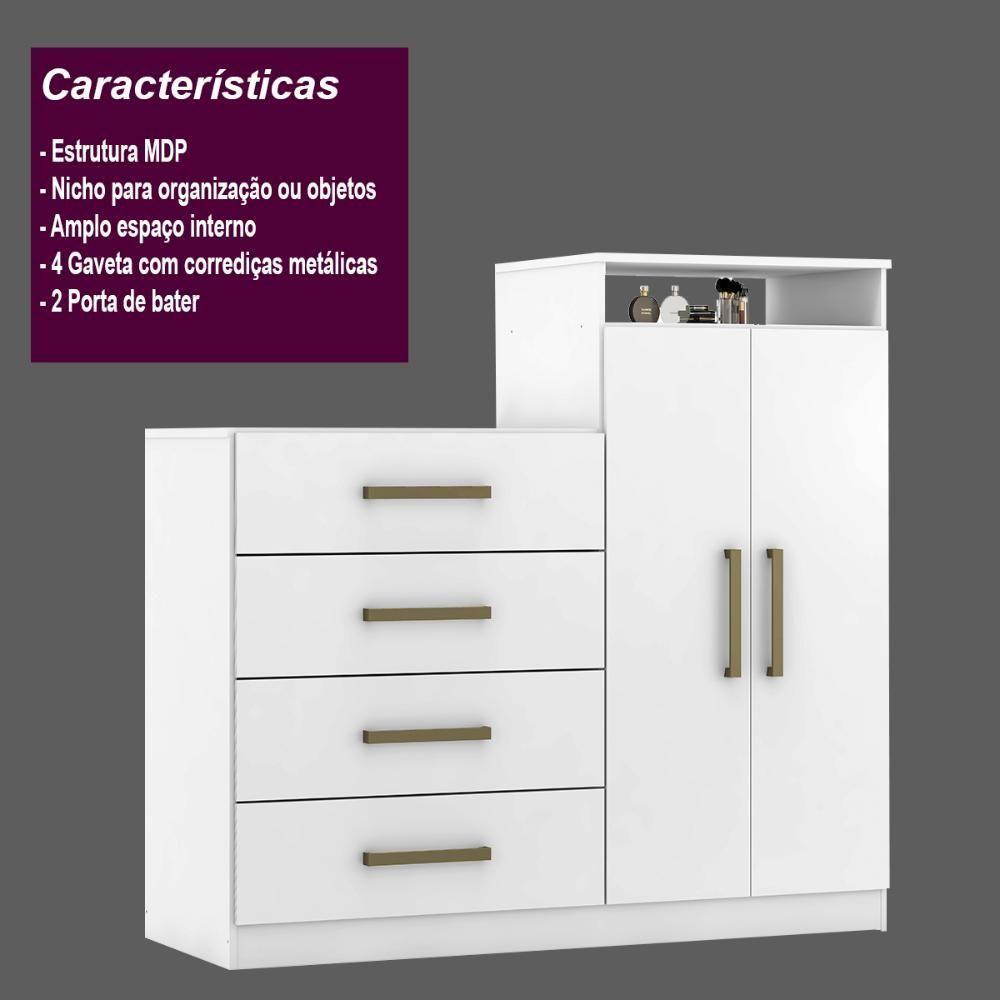 Cômoda 4 Gavetas 2 Portas 1 Nicho Latida Branco - 5