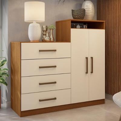 Cômoda Latida 4 Gavetas em MDF com Puxador de Metal Off White para Organização