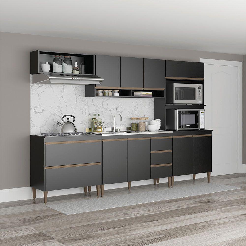 Cozinha Modulada Completa 280cm Sabrina 5 Peças Menu Móveis Preto - 1