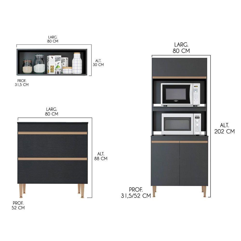 Cozinha Modulada Completa 280cm Sabrina 5 Peças Menu Móveis Preto - 2