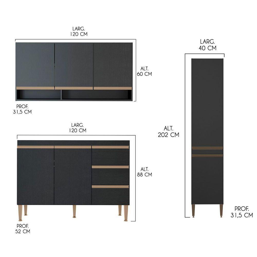 Cozinha Modulada Completa Sabrina 320x202cm Menu Móveis Preto - 3