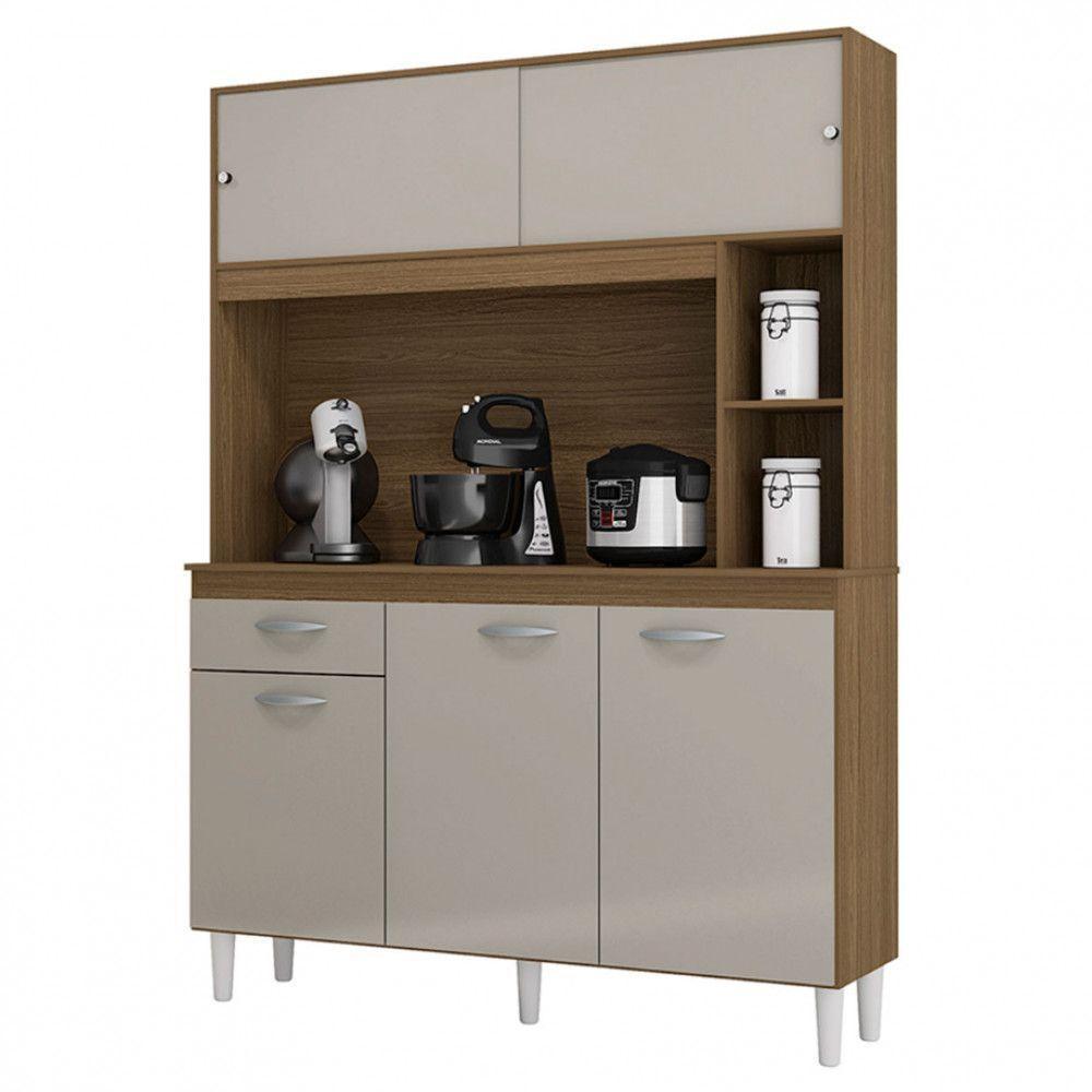 Cozinha Compacta Duda Em Mdp 5 Portas 1 Gaveta Poquema Castanho Off White - 1