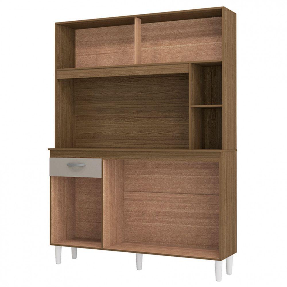 Cozinha Compacta Duda Em Mdp 5 Portas 1 Gaveta Poquema Castanho Off White - 3