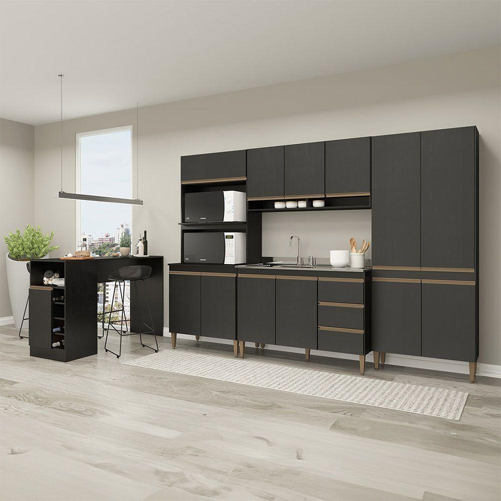 Cozinha Modulada Com Torre Quente Sabrina 5pçs Menu Móveis Preto - 1