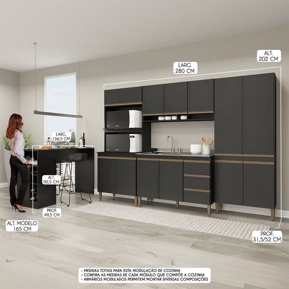 Cozinha Modulada Com Torre Quente Sabrina 5pçs Menu Móveis Preto - 4