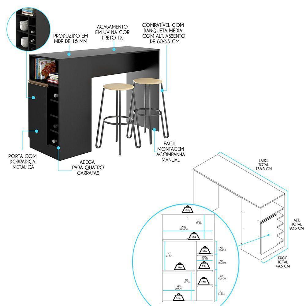 Cozinha Modulada Com Torre Quente Sabrina 5pçs Menu Móveis Preto - 7
