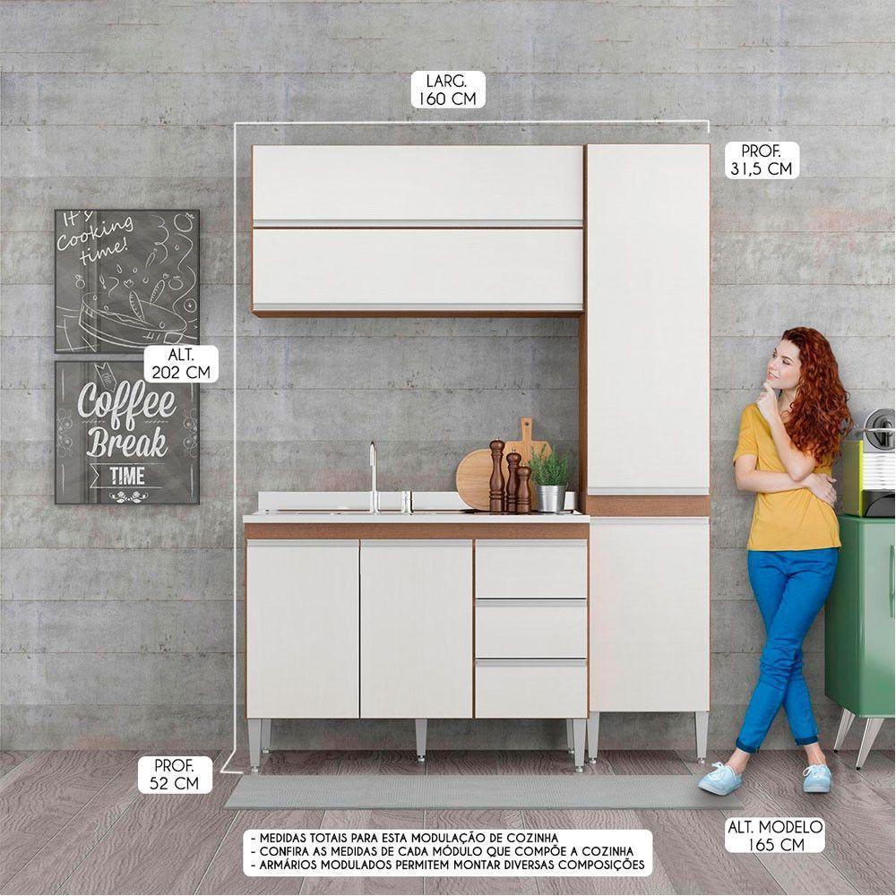 Cozinha Compacta Sabrina Com Balcão Pia 4pçs Mdp Menu Móveis Branco Avelã - 2