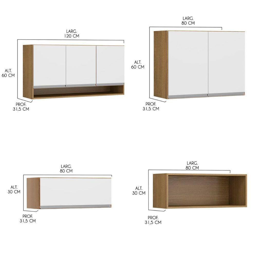 Cozinha Completa Modulada Sabrina 360x202cm 7pçs Menu Móveis Branco Avelã - 3