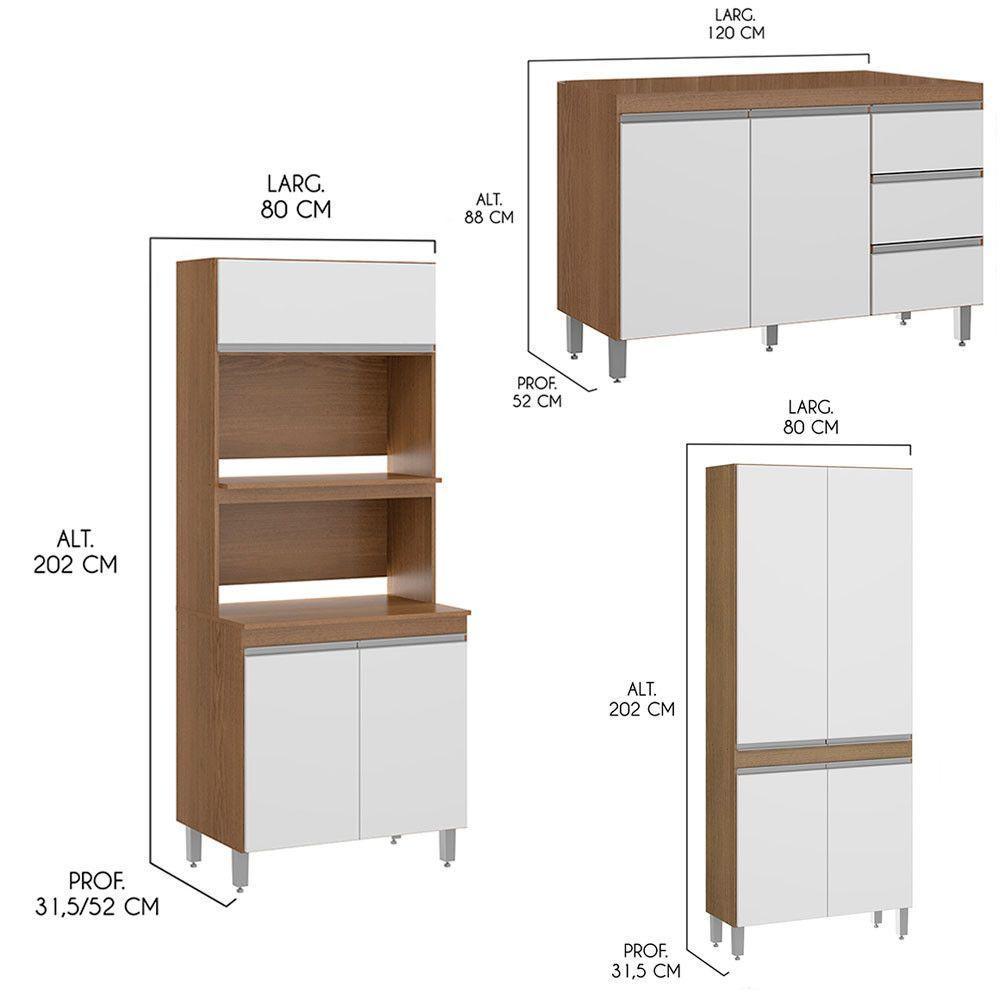 Cozinha Completa Modulada Sabrina 360x202cm 7pçs Menu Móveis Branco Avelã - 4