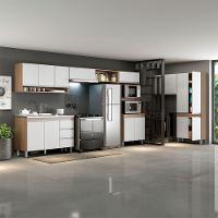 Cozinha Completa Modulada Sabrina 360x202cm 7pçs Menu Móveis Branco Avelã - 1
