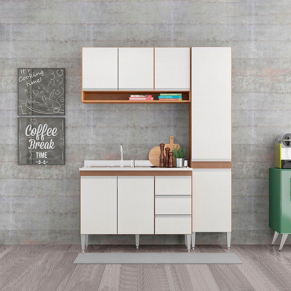Cozinha Compacta Com Balcão Pia Sabrina 3pçs Mdp Menu Móveis Branco Avelã - 1