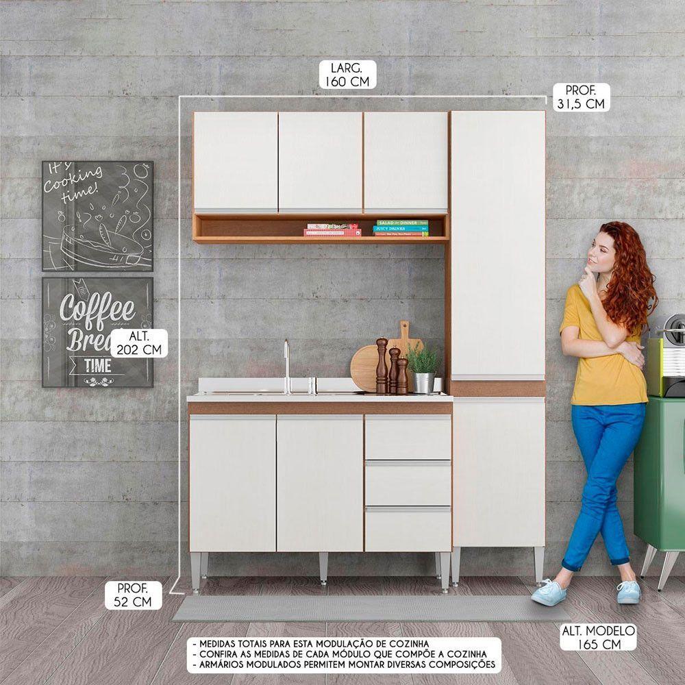 Cozinha Compacta Com Balcão Pia Sabrina 3pçs Mdp Menu Móveis Branco Avelã - 2