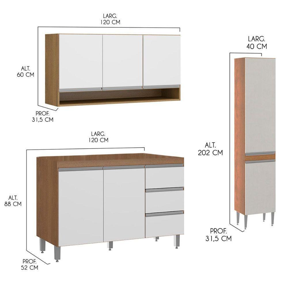 Cozinha Compacta Com Balcão Pia Sabrina 3pçs Mdp Menu Móveis Branco Avelã - 3