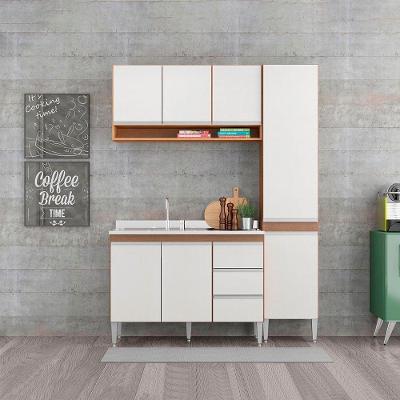 Cozinha Compacta Com Balcão Pia Sabrina 3pçs Mdp Menu Móveis Branco Avelã