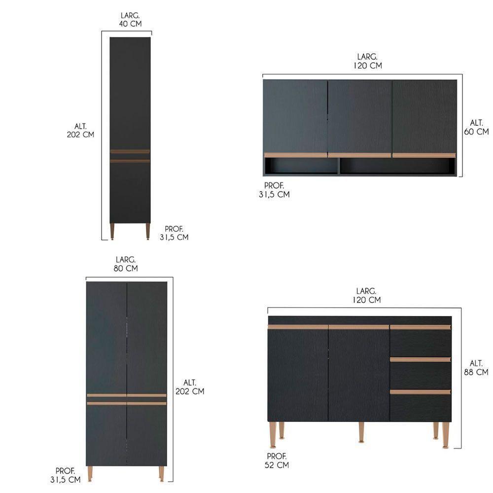 Cozinha Compacta Com Paneleiro Sabrina 4pçs Mdp Menu Móveis Preto - 3