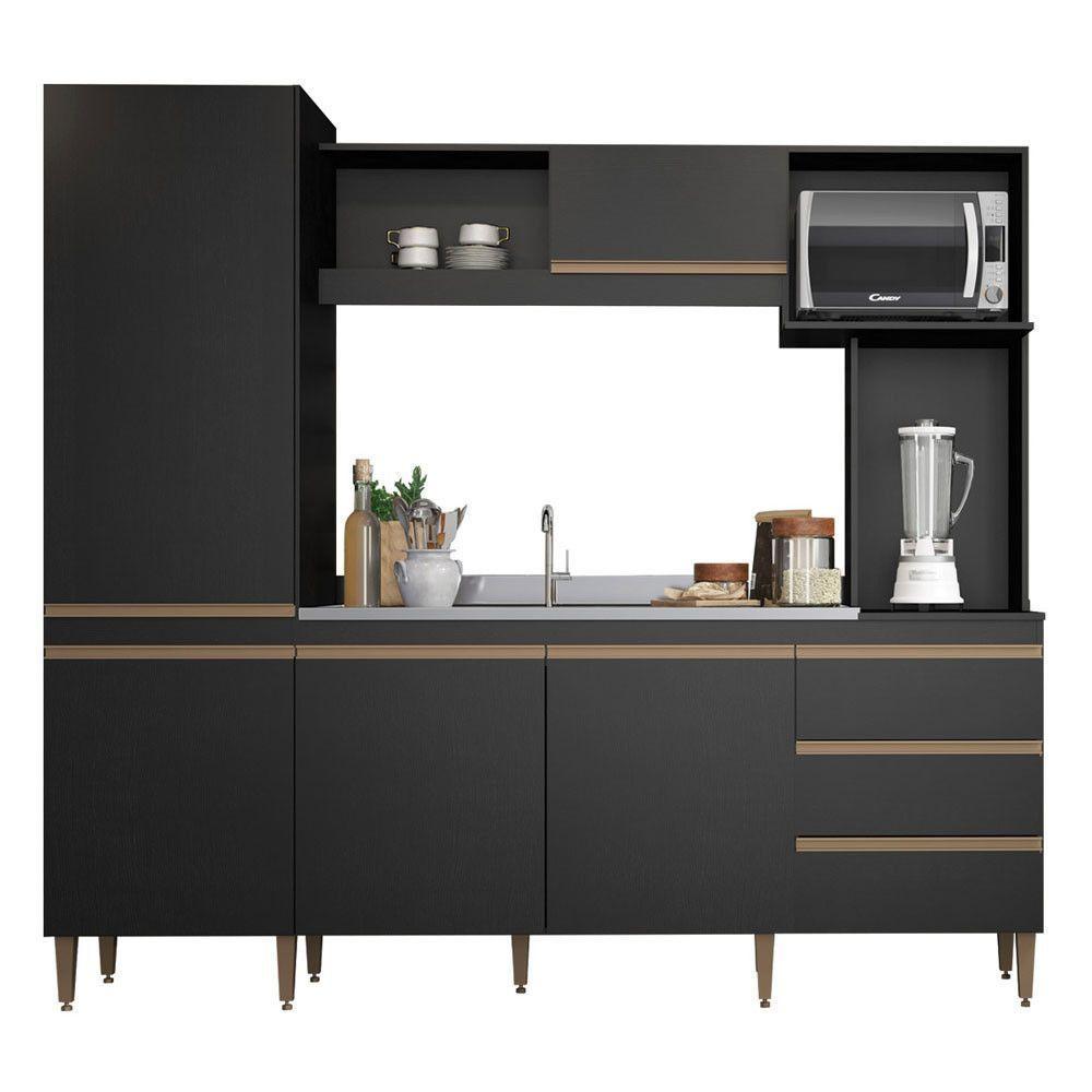 Cozinha Compacta Completa Balcão Paneleiro Mdp Menu Móveis Preto - 2