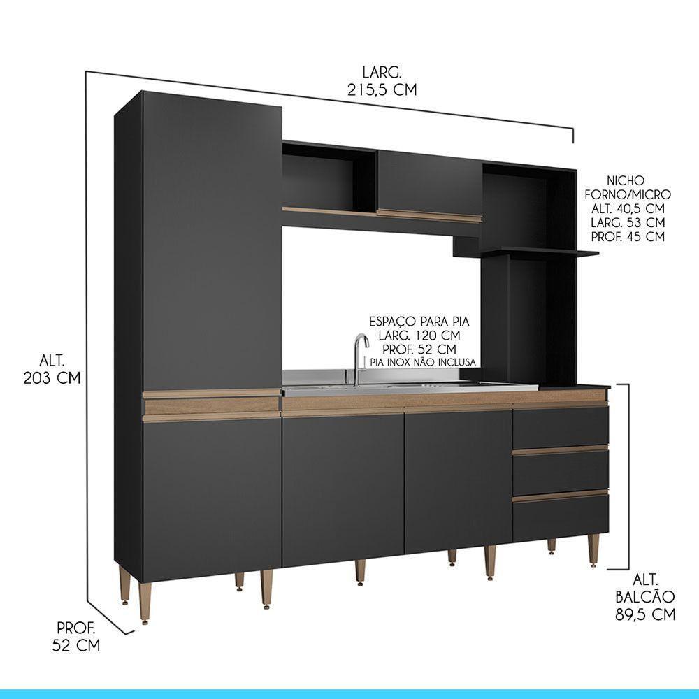 Cozinha Compacta Completa Balcão Paneleiro Mdp Menu Móveis Preto - 3