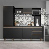 Cozinha Compacta Completa Balcão Paneleiro Mdp Menu Móveis Preto - 1
