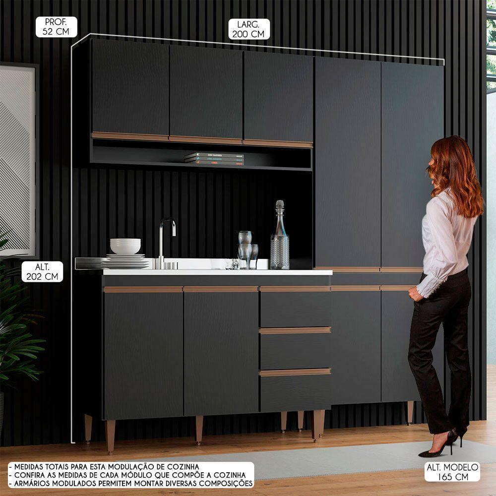Cozinha Compacta Com Balcão Pia Sabrina 3pçs Mdp Menu Móveis Preto - 2