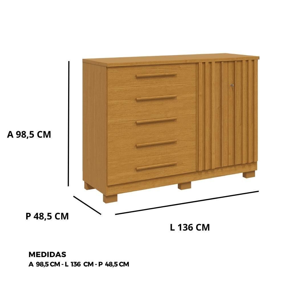 Comoda Sapateira Croacia 2 Portas Ripada Com Chave E 5 Gavetas 100% Mdf – Linhamobilia Cinamomo - 4