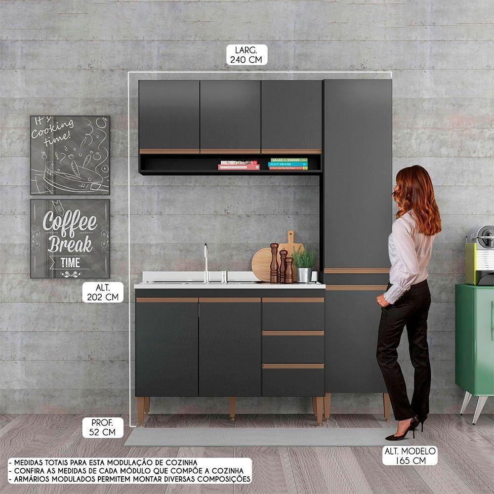 Cozinha Compacta Com Balcão Pia Sabrina 3pçs Mdp Menu Móveis Preto - 2