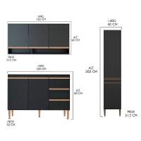 Cozinha Compacta Com Balcão Pia Sabrina 3pçs Mdp Menu Móveis Preto - 3