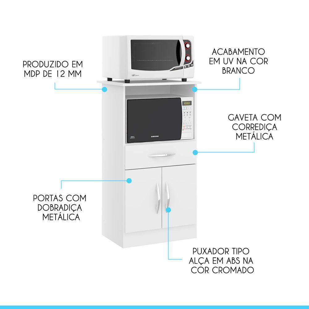 Armário Multiuso 2 Portas 1 Gaveta 62x111cm Menu Móveis Branco - 2