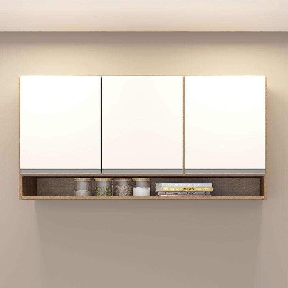 Armário Aéreo 3 Portas 120x60cm Sabrina Mdp Menu Móveis Branco Avelã - 1