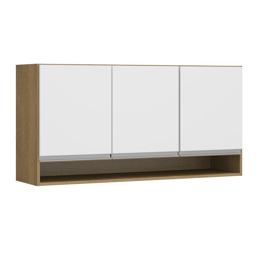 Armário Aéreo 3 Portas 120x60cm Sabrina Mdp Menu Móveis Branco Avelã - 2