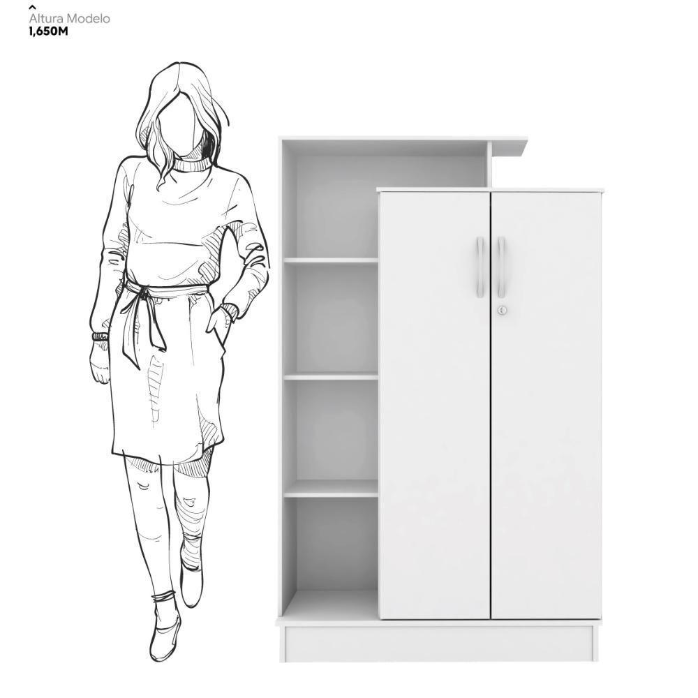 Armário Multiuso Sapateira 2 Portas Com Chave Elite Branco - 5