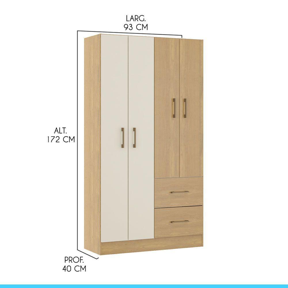Guarda Roupa Solteiro 4 Pts 2 Gvts 93x172cm Mdp Menu Móveis Carvalho - 3