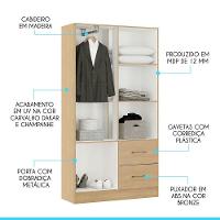 Guarda Roupa Solteiro 4 Pts 2 Gvts 93x172cm Mdp Menu Móveis Carvalho - 4