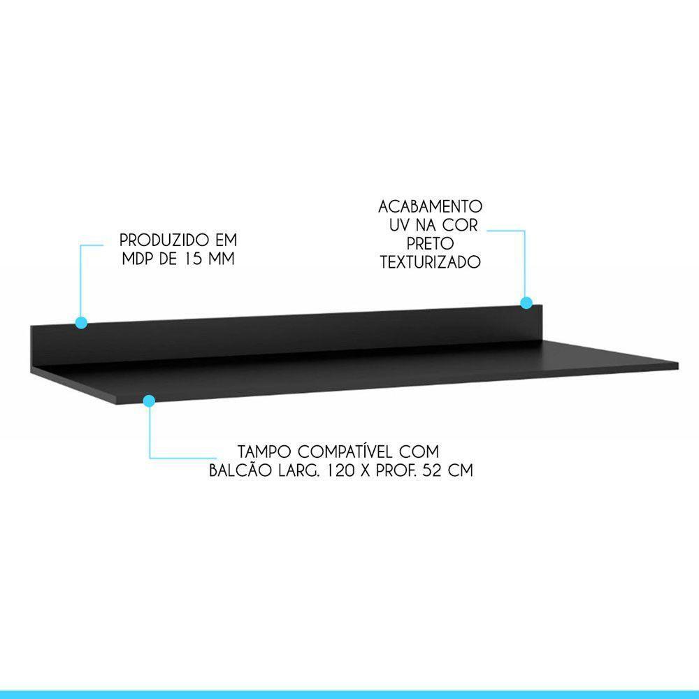 Tampo Balcão Cozinha Sabrina 120x52cm Mdp Preto Menu Móveis Preto - 2