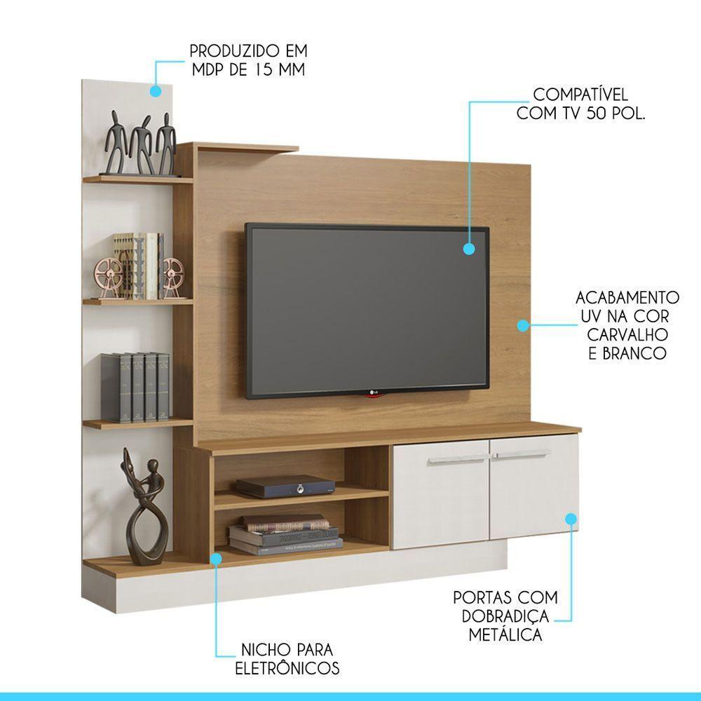 Estante Home Tv Cairo Completo 50p Mdp Carvalho Menu Móveis Carvalho - 2
