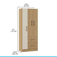 Guarda Roupa Solteiro 3 Pts 2 Gvts 70x172cm Mdp Menu Móveis Carvalho - 3