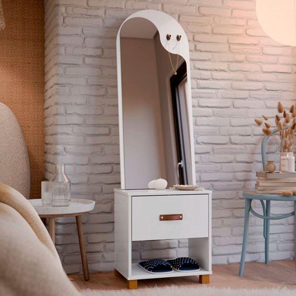 Toucador Organic Com Espelho 1 Gaveta E Nicho Ej Móveis Branco - 2