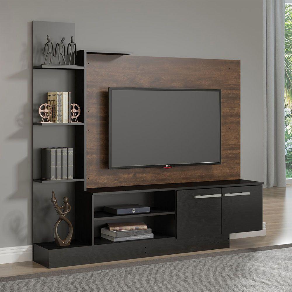 Estante Home Tv Cairo 50p 165x155cm Mdp Castanho Menu Móveis Castanho - 1